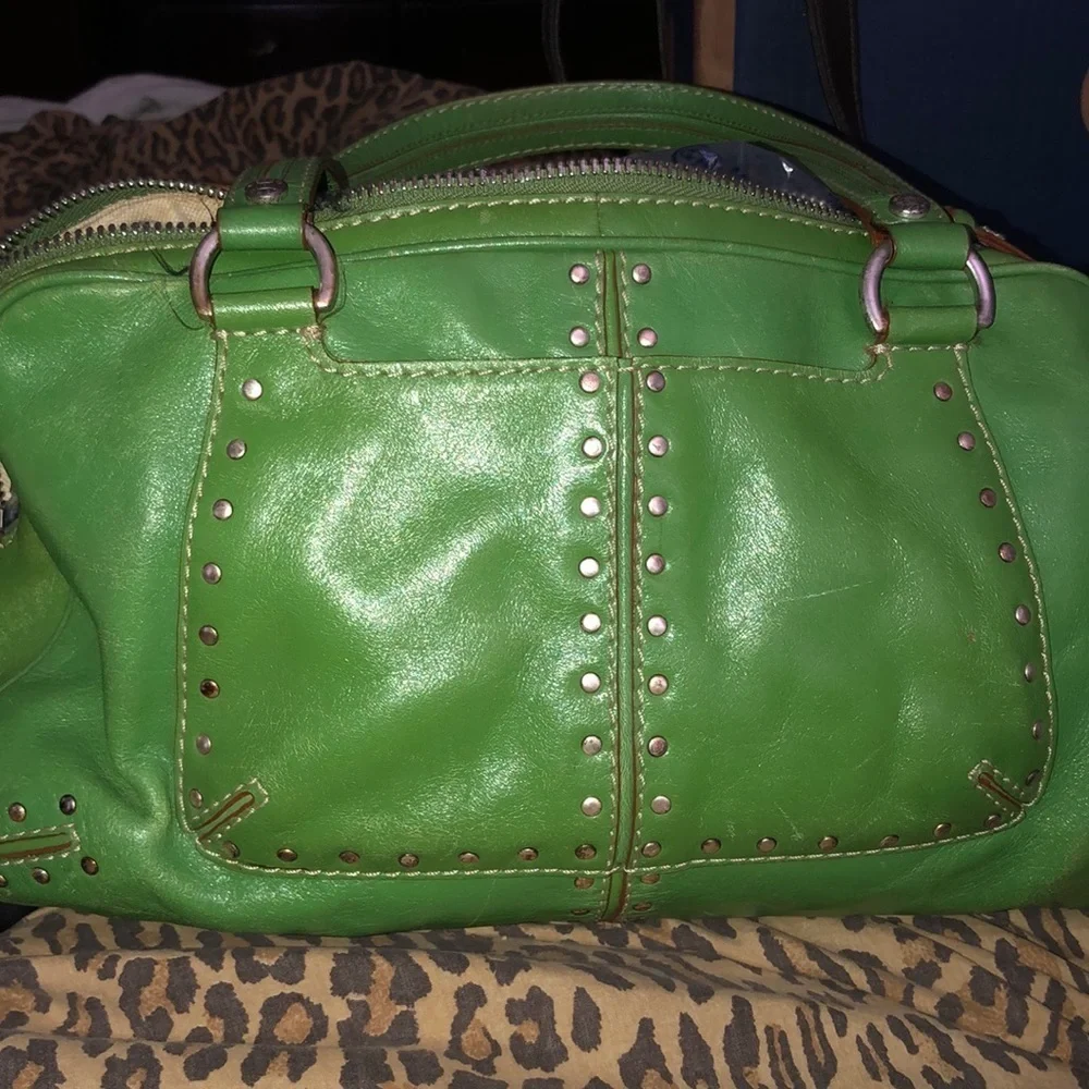 Micheal Kors Astor chartreuse green studded  Leather bag rare ,very clean
